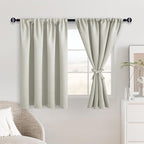 JIUZHEN Short Blackout Curtains for Small Window - Cafe Room Darkening Privacy Thermal Insulated Half Window Curtains Tiers for Bathroom,Kitchen, W 42 x L 36, Set of 2 Panels with Tiebacks, Ivory