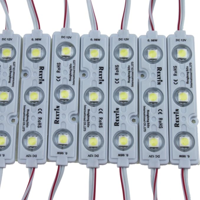 REXTiN Super Bright 200pcs 3 LED Module White 5050 SMD 66-72LM Each Module Waterproof Decorative Light for Letter Sign Advertising Signs with Tape Adhesive Backside