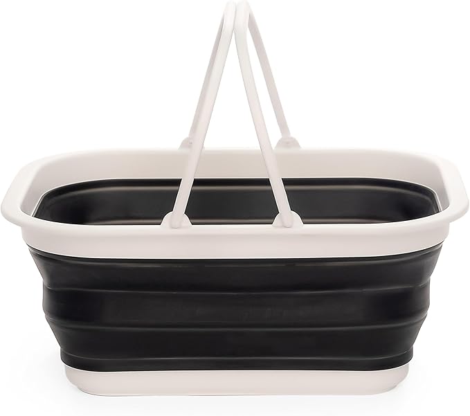 SAMMART 15.5L (4.1 Gallons) Collapsible Tub with Handle - Portable Outdoor Picnic Basket/Crate - Foldable Shopping Bag - Space Saving Storage Container (Black)