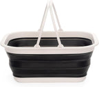SAMMART 15.5L (4.1 Gallons) Collapsible Tub with Handle - Portable Outdoor Picnic Basket/Crate - Foldable Shopping Bag - Space Saving Storage Container (Black)