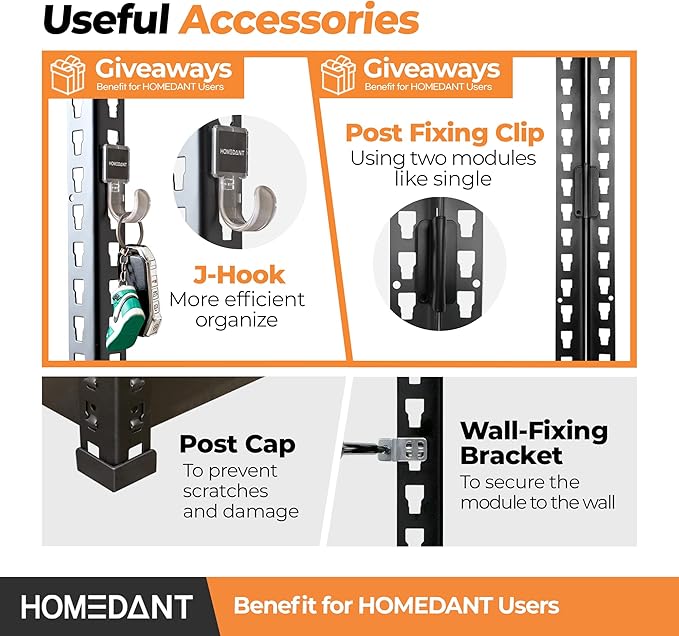 HOMEDANT 5 Tier Storage Shelves Adjustable Laminated Boltless Garage Metal Shelving Unit Heavy Duty Utility Rack Shelf Warehouse Pantry Closet Kitchen (3, (M) 35.9" W, Black)