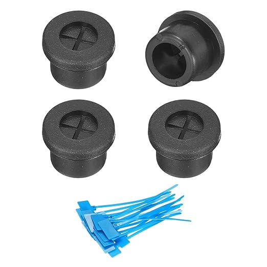 uxcell 4Pcs Cable Cord Grommet, 1/2"(12mm) Rubber Desk Grommets Wire Pass Through Hole Cover with Marked Cable Ties for Home Office Cable Wire Protection, Black