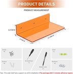12 Inches Small Orange Wall Shelves Set of 2, Acrylic Floating Shelf for Bedroom, Living Room, Funko Pop Shelves, Smart Speaker, 2 Pack