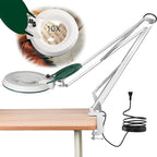 10X Magnifying Glass with Light and Stand,LED Dimmable Lighted Desk Lamp with Clamp,Magnifier Hands Free-Adjustable Stainless Steel Bracket,for Crafts Hobbies Reading Painting Sewing Close Work