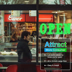 41"x15" Large LED Open Signs for Business Super Bright Unique Design Open Sign with Hanging Installation for Window Stores Bar Hotel Retail Shops Salon Restaurant Office Green