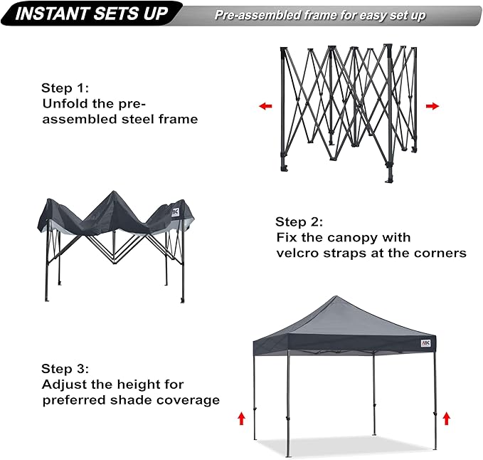 ABCCANOPY Patio Pop Up Canopy Tent 10x10 Commercial-Series (Dark Gray)