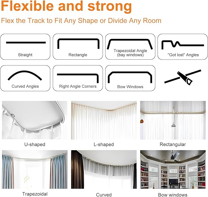 Room Divider Curtains Flexible Ceiling Tracks Set Curtain Track Ceiling Mount Blackout Curtain for Living Room Bedroom Ceiling Curtain Rod Privacy Dividers Panels W120 x H108 Black Drape & Black Rail