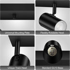 BoostArea Plug in Track Lighting, LED Track Light Kit, Black 4-Light Track Lights for Kitchen, 15 FT Cord,4 Way Ceiling Spotlight, Rotatable Wall Mount Light Head for Bedroom Hallway Living Room