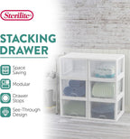 Sterilite 12-Pack 27 Quart Stacking Drawer, Clear Storage Closet Organizer, White Frame - Stackable Modular Plastic Drawers for Clothes, Accessories, Craft Supplies, Shoes or Linens