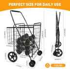 Folding Shopping Cart, Jumbo Grocery Cart with Double Baskets, 360° Swivel Wheels, Heavy Duty Utility Cart, 132 LBS Large Capacity Utility Cart for Groceries Laundry Book Luggage, Black