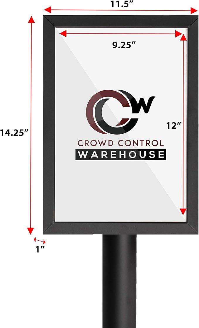 Crowd Control Warehouse Pedestal Standing Floor Sign Frame with Sloped Base, 11 x 14 Inch Vertical, Polished Stainless Steel