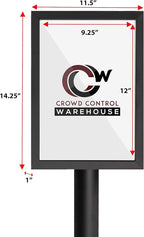 Crowd Control Warehouse Pedestal Standing Floor Sign Frame with Sloped Base, 11 x 14 Inch Vertical, Satin Brass