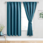 JIUZHEN Blackout Curtains for Bedroom - Thermal Insulated Room Darkening Noise Reducing, 52 x 63 Inch Length Curtains for Living Room, Set of 2 Panels with Tiebacks, Stone Blue
