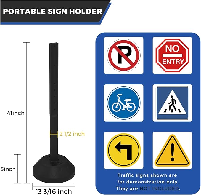 BESEA Portable Sign Holder Stand 6 Pack, Heavy-Duty Fillable Weighted Base Sign Holders, 41 inch Height Standing Sign Holder for Safety Signs, Reserved Parking Sign with Stand – Indoor & Outdoor Use