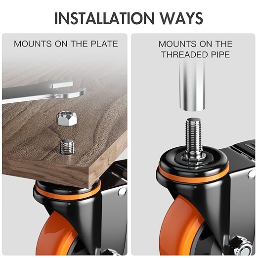 3 Inch Caster Wheels 2200Lbs, Threaded Stem Casters Set of 4 Heavy Duty, 1/2"-13 x 1 (Screw Diameter 1/2", Stem Length 1"), Safety Dual Locking Industrial Castors, Wheels for Cart, Furniture