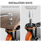 3 Inch Caster Wheels 2200Lbs, Threaded Stem Casters Set of 4 Heavy Duty, 1/2"-13 x 1 (Screw Diameter 1/2", Stem Length 1"), Safety Dual Locking Industrial Castors, Wheels for Cart, Furniture