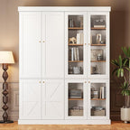 70.8" Tall Farmhouse Kitchen Pantry Cabinet with Glass Doors, Modular Wooden Storage Cabinet with 6-Tier Adjustable Shelves, Hutch for Kitchen or Living Room, White, Set of 2