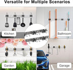 Mop Broom Holder Wall Mount, 2 Packs Silver Stainless Steel Tool Storage Organizer for Kitchen Garden Garage Laundry Room Bathroom and RV with 4 Slots 6 Hooks