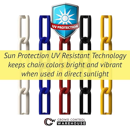 Montour Line Plastic Stanchion Red 2.5 Inch Diameter with 50 Foot Chain, 6-Pack, Crowd Control Barriers
