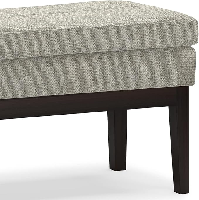 SIMPLIHOME Carlson Ottoman Bench - 45 inch Wide Upholstered Vegan Leather Rectangle Ottoman in Greige, Mid Century Modern Bench for Bedroom, Entryway or Living Room with Padded Seat