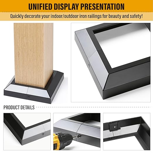 5.5"x5.5"（Actual: 5.5"x5.5"） Deck Post Base Cover Decorative Post Base Trim Skirt Black Aluminum 8Pack