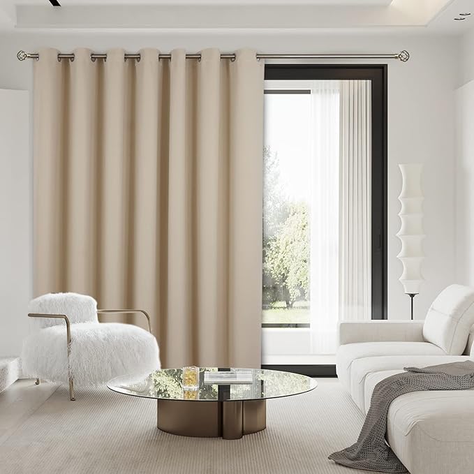 BGment Fashion Sliding Door Curtain 180 X 96 Inches, Wide Thermal Blackout Curtains Room Darkening Room Divider Window Curtain, 1 Panel, Beige, 96 Length X Wide 180