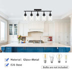 5-Light Track Lighting Kit Black Track Lighting Fixtures Bathroom Wall Sconces Ceiling Mount Kitchen Tracking Lights, Rotatable Spotlight with Clear Glass Shade for Kitchen Shop Hallway