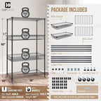 CAPHAUS NSF Commercial Heavy Duty 4 Tier Wire Shelving w/Two Rectangle Baskets, Wheels, Leveling Feet, Storage Metal Shelf, Basement Garage Shelving, Utility Wire Rack Storage Black