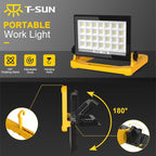 T-SUN LED Work Light with Stand, 60W 6000K LED Flood Light Outdoor with 13FT Cord, 3 Adjustable Lighting,Magnetic Base/Hook Design, Portable Work Lights for Job Site, Construction, Workshop, Garage