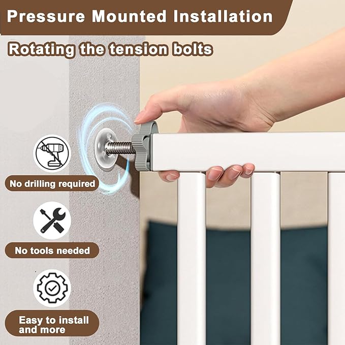 41'' Extra Tall Baby Gate for Large Dogs Pets Indoor No Jumping Over, 30-32.6'' Wide Heavy Duty Puppy Gate for Doorways, Pressure Mounted Metal Gate for Child Toddler No Tools Needed(White)