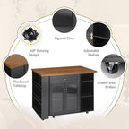 LYNCOHOME Rolling Kitchen Island with 360° Rotating Tabletop, Mobile Lockable Wheels & Adjustable Shelves, Multifunctional Storage Cart for Kitchen & Dining（Black）
