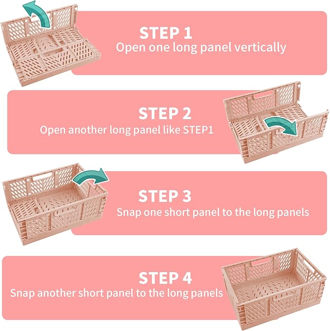 Domiella 2-Pack Crates for Storage, Storage Crates Plastic Stackable, Foldable Crate for Office Home Kitchen Bedroom Bathroom (Small, Blue)