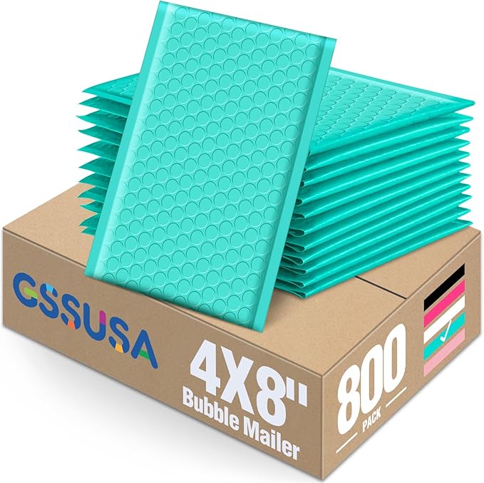 GSSUSA Teal Bubble Mailers 4x8 Small Padded Envelopes 800 Pack,Strong Adhesion Bubble Mailer Self-Seal Bubble Envelopes for Small Business