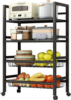 4-Tier Rolling Metal Storage Cart Mobile Organizer with Removable Grid Basket and Locking Wheels, Suitable for Multiple Uses, Black (Large)