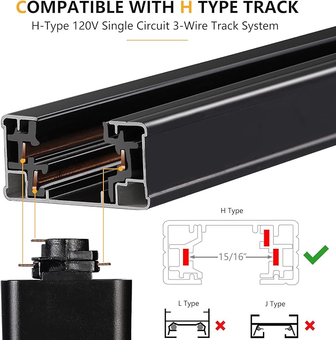 VANoopee 3-Color 20W H Track Lighting Heads Dimmable No Flicker Bright LED Track Lighting Fixtures for Accent Task Retail Kitchen Ceiling Track Light H Type Pack of 4 - CRI90+ 36° 2000lm Black