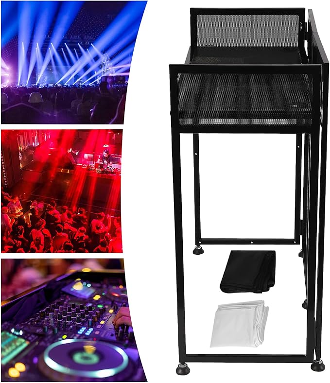 Outdoor Backyard Party Pro DJ Booth Facade+2 Scrims,82.7x44inch Folding DJ Booth DJ Facade Table Station Flat Table for Bars, Music Festivals, Weddings