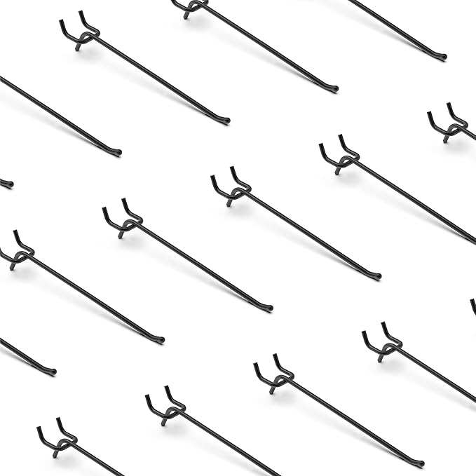 HUHOLE Black Pegboard Hooks 8 Inch, 25PC, Heavy Duty Pegboard Hooks, Fit 1/4" Peg Board