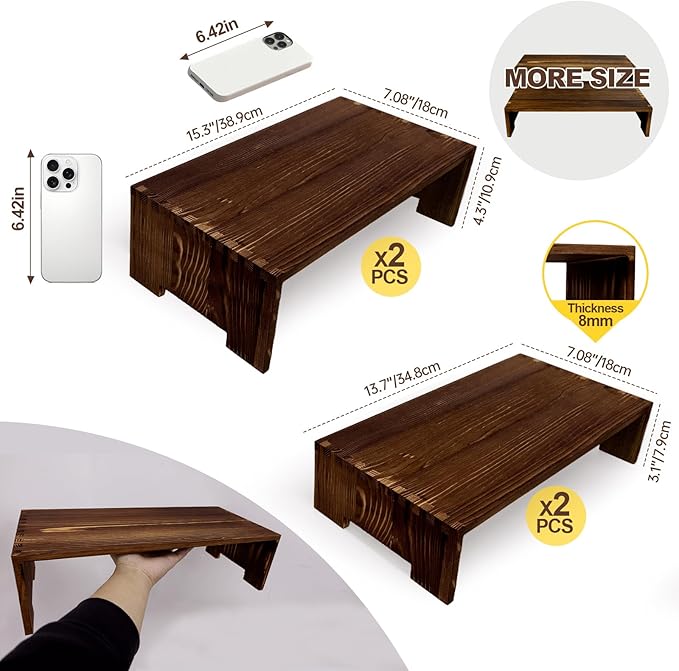 Large Display Riser Wood Risers Cupcake Stand 2 Tier Racks Decorative Rectangular, 2 Set 4 Piece Cologne Perfume Organizer Dessert Stands for Vendors Event