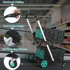 Collapsible Shopping Cart, Foldable Shopping Cart with 2 Storage Crates, 350 LBS Capacity 2-Tier Multi Use Heavy Duty Adjustable Grocery Carts for Supermarket, Office and Outdoor