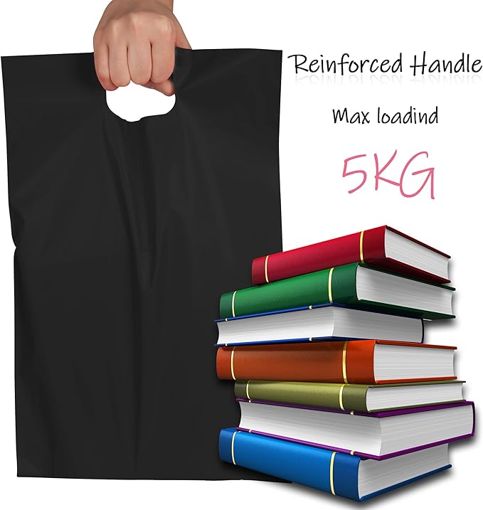 JinRuiKJ Poly Mailers with Handle 10x13 Inch 25 Pcs, Self Sealing Shipping Bags for Clothing, Easy to Carry Packaging Bags for Small Business - Pure Black