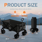 Wagons carts Foldable with Silent All-Terrain Wheels, Collapsible Heavy Duty Beach Wagon with Cup Holders and Brakes, Large Foldable Wagon for Camping,Garden,Shopping,Sports Black