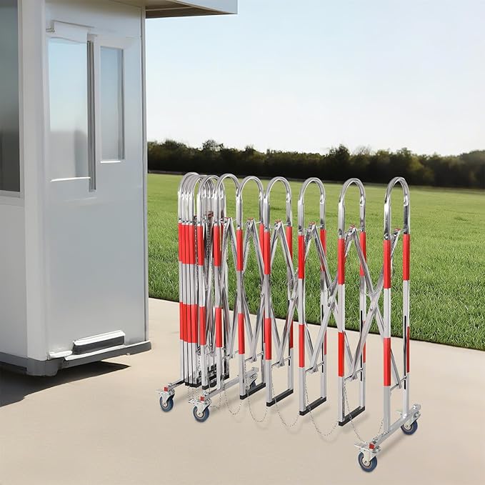 Expandable Metal Barricade, Safety Barrier with Casters 1.1x5M Portable Mobile Gate Stainless Steel Fence for Garage Construction Site Traffic Control (Red)