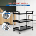 Service Cart 3 Shelf, Plastic Heavy Duty 3-Tier Utility Cart with Wheels, Rolling Utility/Push Cart for Foodservice/Commercial/Restaurant/Office/Warehouse/Kitchen/Hotel