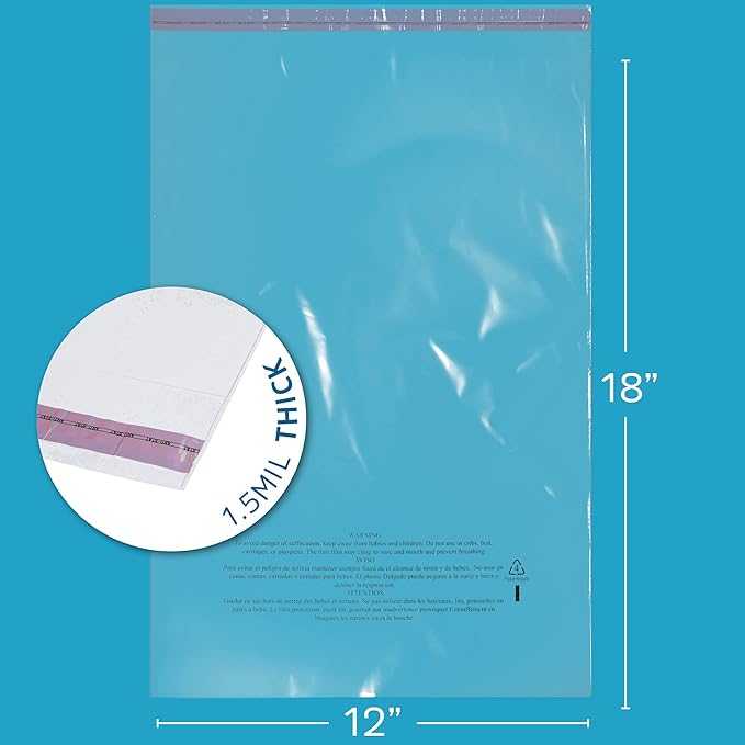 12" x 18" Self Seal Resealable Poly Bags - Case of 1000, Peel & Seal Reclosable Polybags with suffoaction Warning and Adhesive Strip for Packaging & Shipping Clothes, Shirts & More - GPI