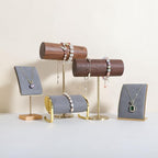 GemeShou Wood bracelet rack for selling, Metal brass bracelet display stand, Walnut bracelet holder organizer, Bangle Jewelry organizer T bar stand【Walnut Brass Bracelet Holder-Low】