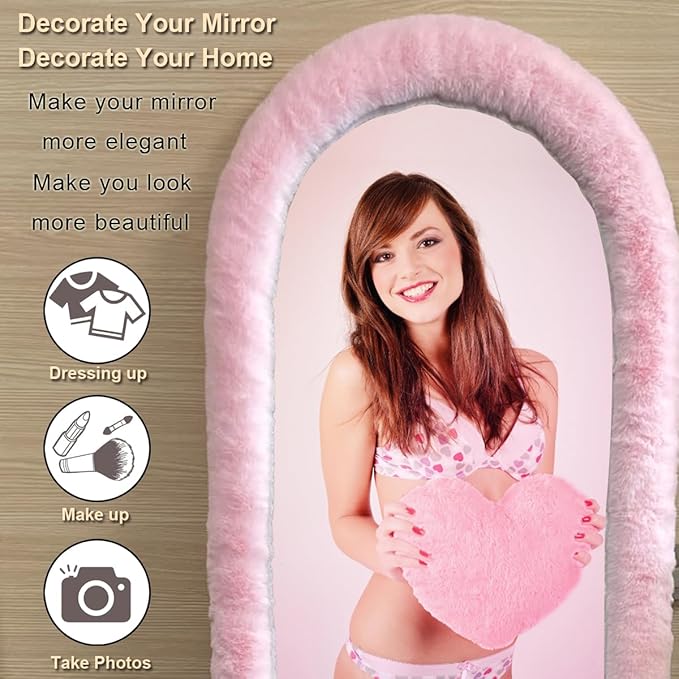 Fluffy Mirror Cover - 64"x21" Full Length Stretch Universal Ultra Soft Non-Slip Cover Warm Home Decor for Bedroom Cloakroom, Gift for Girls