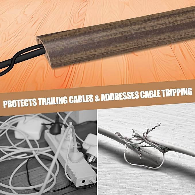 Floor Cord Cover Self Adhesive Cord Hider,10FT Cable Management, Extension Strip Protector for Wires, Prevent Cable Trips for Offices, Gyms, Exhibitions Cavity:0.39"(W) x 0.27"(H) Wood Walnut