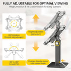 Adjustable Height Rotating Tablet Stand with Anti-Theft Lock, 360°Swivel & Tilt Aluminum & Carbon Steel Holder for 9.7-13 inch Tablets, for Desk, Office, Retail, Education(Black)