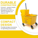 Kefanta 35 Qt Side Press Wringer Combo Commercial Mop Bucket on Wheels Set,Yellow,Include 1 Heavy Duty Industrial Mop for Floor Cleaning and Wet Floor Caution Sign
