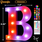 Pooqla Colorful Light Up Letters with Remote, Upgraded 35 Colors LED Marquee Letters, RGB Lighted Letter for Girls Teenager Gift, Birthday, Party, Wedding, Night Light, Room, Bedroom Decor, Letter B